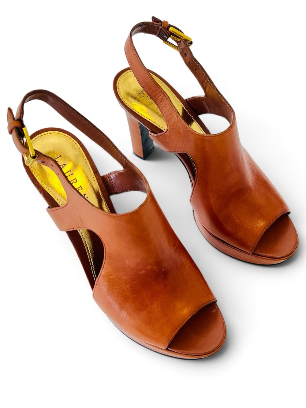 Ralph Lauren Synthia Leather Open-Toe Slingback Heels, Size 9 NWB